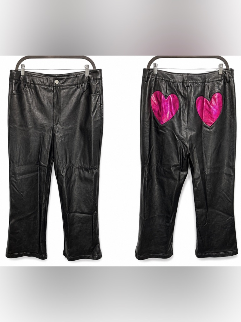 Nasty Gal Faux Leather Wide Leg Pants Pink Heart Back High Rise 14
